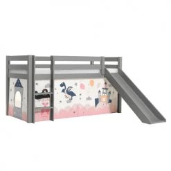 Vipack Lits Enfant Lit Mi-hauteur 90x200 Toboggan Sommier Inclus Housse Fairy Rose