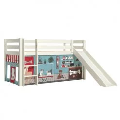 Vipack Lits Enfant Lit Mi-hauteur 90x200 Toboggan Sommier Inclus Housse Pet Shop Blanc -Lits enfant Soldes lit mi hauteur 90x200 toboggan sommier inclus housse pet shop blanc 2