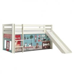 Vipack Lits Enfant Lit Mi-hauteur 90x200 Toboggan Sommier Inclus Housse Pet Shop Blanc