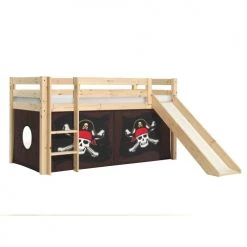 Vipack Lits Enfant Lit Mi-hauteur 90x200 Toboggan Sommier Inclus Housse Pirate Naturel