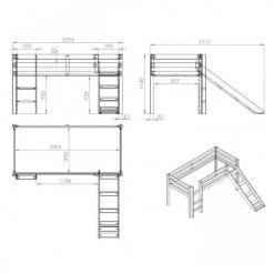 Vipack Lits Enfant Lit Mi-hauteur 90x200 Toboggan Sommier Inclus Housse Pirate Naturel -Lits enfant Soldes lit mi hauteur 90x200 toboggan sommier inclus housse pirate naturel 4