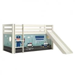 Vipack Lits Enfant Lit Mi-hauteur 90x200 Toboggan Sommier Inclus Housse Police Blanc -Lits enfant Soldes lit mi hauteur 90x200 toboggan sommier inclus housse police blanc 2