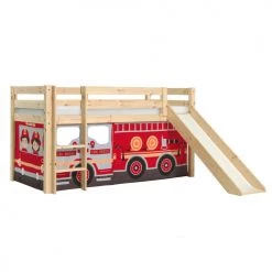 Vipack Lits Enfant Lit Mi-hauteur 90x200 Toboggan Sommier Inclus Housse Pompier Naturel -Lits enfant Soldes lit mi hauteur 90x200 toboggan sommier inclus housse pompier naturel 2