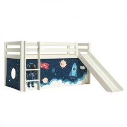 Vipack Lits Enfant Lit Mi-hauteur 90x200 Toboggan Sommier Inclus Housse Space Blanc -Lits enfant Soldes lit mi hauteur 90x200 toboggan sommier inclus housse space blanc 2
