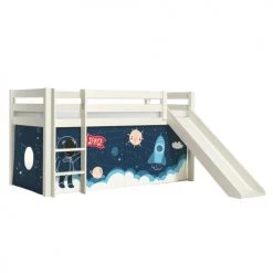 Vipack Lits Enfant Lit Mi-hauteur 90x200 Toboggan Sommier Inclus Housse Space Blanc