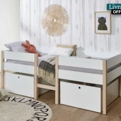 Nateo Concept Lits Enfant Lit Mi-hauteur Avec Rangement 90x200 Blanc Et Pin -Lits enfant Soldes lit mi hauteur avec rangement 90x200 blanc et pin 2