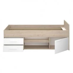 Calicosy Lits Enfant Lit Rangement 2 Tiroirs 1 Porte - 90x190/200 Cm - Décor Chêne Et Blanc -Lits enfant Soldes lit rangement 2 tiroirs 1 porte 90x190 200 cm decor chene et blanc 2