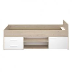 Calicosy Lits Enfant Lit Rangement 2 Tiroirs 1 Porte - 90x190/200 Cm - Décor Chêne Et Blanc