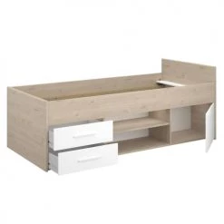 Calicosy Lits Enfant Lit Rangement 2 Tiroirs 1 Porte - 90x190/200 Cm - Décor Chêne Et Blanc -Lits enfant Soldes lit rangement 2 tiroirs 1 porte 90x190 200 cm decor chene et blanc 3