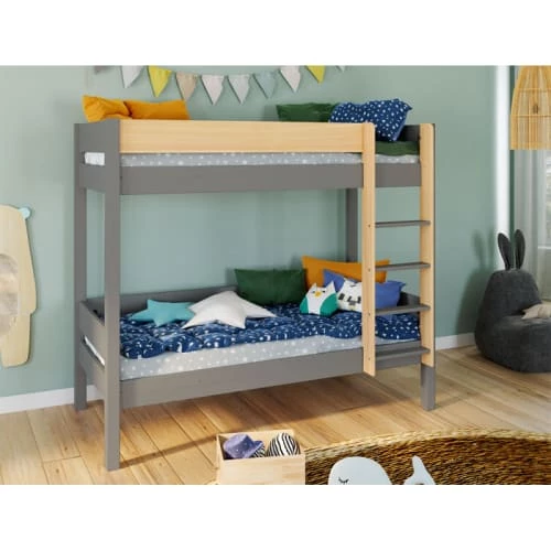 Nateo Concept Lits Enfant Lit Superposé 90x190 En Pin Massif Gris Et Bois 3 Nateo Concept Lits Enfant Lit Superposé 90x190 En Pin Massif Gris Et Bois – Image 3