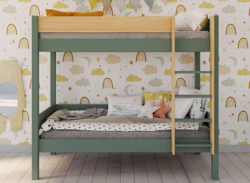 Nateo Concept Lits Enfant Lit Superposé 90x190 En Pin Massif Kaki Et Bois 2 Nateo Concept Lits Enfant Lit Superposé 90x190 En Pin Massif Kaki Et Bois – Image 2