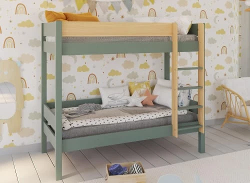Nateo Concept Lits Enfant Lit Superposé 90x190 En Pin Massif Kaki Et Bois 3 Nateo Concept Lits Enfant Lit Superposé 90x190 En Pin Massif Kaki Et Bois – Image 3