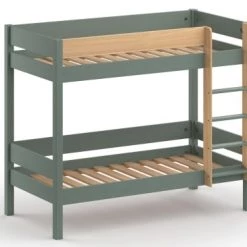 Nateo Concept Lits Enfant Lit Superposé 90x190 En Pin Massif Kaki Et Bois