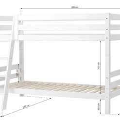Nordic Factory Lits Enfant Lit Superposé 90x200 Avec Echelle Inclinée Blanc -Lits enfant Soldes lit superpose 90x200 avec echelle inclinee blanc 2