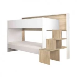 Terre De Nuit Lits Enfant Lit Superposé 90x200 En Bois Imitation Chêne Clair Et Blanc