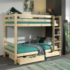 Vipack Lits Enfant Lit Superposé 90x200 Hauteur 160 Cm Sommier Inclus Naturel -Lits enfant Soldes lit superpose 90x200 hauteur 160 cm sommier inclus naturel 2