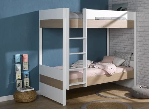 Nateo Concept Lits Enfant Lit Superposé 90x200 PRADO Blanc Et Chêne Clair 2 Nateo Concept Lits Enfant Lit Superposé 90x200 PRADO Blanc Et Chêne Clair – Image 2