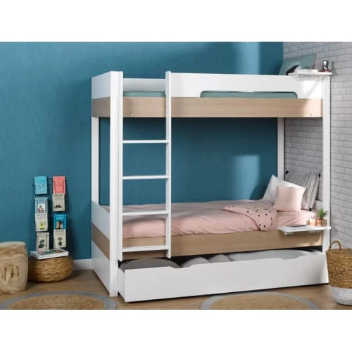 Nateo Concept Lits Enfant Lit Superposé 90x200 PRADO Blanc Et Chêne Clair 3 Nateo Concept Lits Enfant Lit Superposé 90x200 PRADO Blanc Et Chêne Clair – Image 3