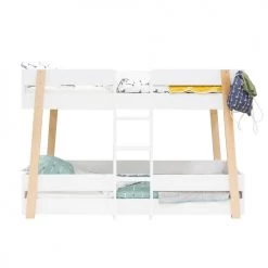 Bopita Lits Enfant Lit Superposé 90x200 Sommier Inclus Blanc Naturel
