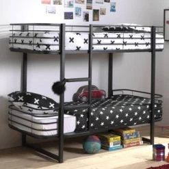 Vipack Lits Enfant Lit Superposé 90x200 Sommier Inclus Blanc -Lits enfant Soldes lit superpose 90x200 sommier inclus noir