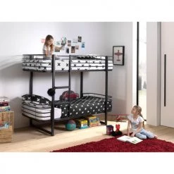 Vipack Lits Enfant Lit Superposé 90x200 Sommier Inclus Noir -Lits enfant Soldes lit superpose 90x200 sommier inclus noir 3