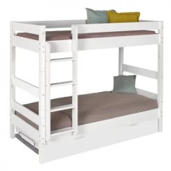 ID Kids Lits Enfant Lit Superposé Avec Sommier Gigogne 80x190 Cm Bois Massif Blanc