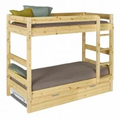 ID Kids Lits Enfant Lit Superposé Avec Sommier Gigogne 90x190 Cm Bois Massif