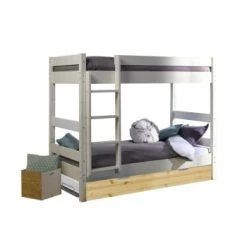 ID Kids Lits Enfant Lit Superposé Avec Sommier Gigogne 90x190 Cm Bois Massif Gris Et Bois -Lits enfant Soldes lit superpose avec sommier gigogne 90x190 cm bois massif blanc et bois 2