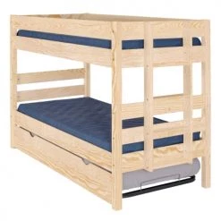 ID Kids Lits Enfant Lit Superposé Bas Avec Sommier Gigogne 90x200 Cm Bois Massif