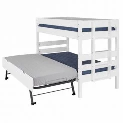 ID Kids Lits Enfant Lit Superposé Bas Avec Sommier Gigogne 90x200 Cm Bois Massif Blanc -Lits enfant Soldes lit superpose bas avec sommier gigogne 90x200 cm bois massif blanc 4