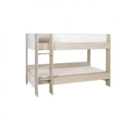 Terre De Nuit Lits Enfant Lit Superposé En Bois Imitation Chêne Clair Et Blanc 90x200