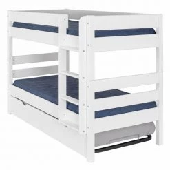 ID Kids Lits Enfant Lit Superposé Gigogne 90x200 Cm Bois Massif Blanc