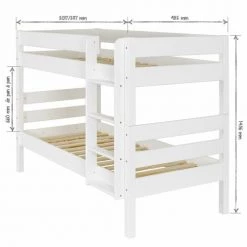 ID Kids Lits Enfant Lit Superposé Gigogne 90x200 Cm Bois Massif Blanc -Lits enfant Soldes lit superpose gigogne 90x200 cm bois massif blanc 3