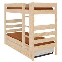 ID Kids Lits Enfant Lit Superposé Haut Avec Sommier Gigogne 90x200 Cm Bois Massif