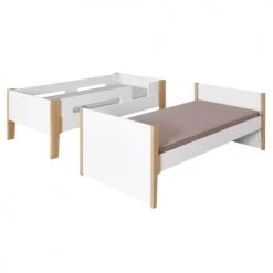 ID Kids Lits Enfant Lit Superposé Modulable 90x190 Cm Bois Massif Blanc Et Bois -Lits enfant Soldes lit superpose modulable 90x190 cm bois massif blanc et bois 4