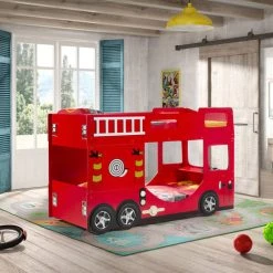 Terre De Nuit Lits Enfant Lit Superposé Pompier Truck 90x200 -Lits enfant Soldes lit superpose pompier truck 90x200 3