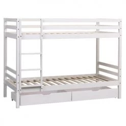 Happy Garden Lits Enfant Lit Superposé Pour Enfant Avec Tiroirs 190x90cm Blanc