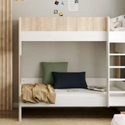 Nateo Concept Lits Enfant Lit Superposé Scandinave 90x190 Blanc Et Bois -Lits enfant Soldes lit superpose scandinave 90x190 blanc et bois 2