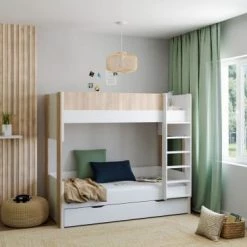 Nateo Concept Lits Enfant Lit Superposé Scandinave 90x190 Blanc Et Bois -Lits enfant Soldes lit superpose scandinave 90x190 blanc et bois 3