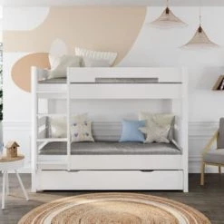 Nateo Concept Lits Enfant Lit Superposé Séparable Bois Massif 90x190 Blanc -Lits enfant Soldes lit superpose separable bois massif 90x190 blanc 3