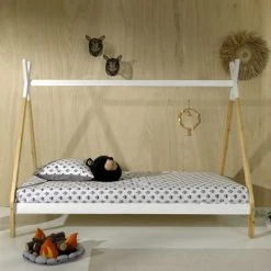 Vipack Lits Enfant Lit Tipi 90x200 Sommier Inclus Naturel Blanc -Lits enfant Soldes lit tipi 90x200 sommier inclus naturel blanc 2