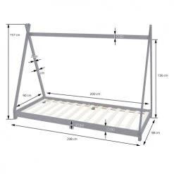 ML-Design Lits Enfant Lit Tipi Pour Enfants Bois Gris 208 X 157 X 98 Cm 8 ML-Design Lits Enfant Lit Tipi Pour Enfants Bois Gris 208 X 157 X 98 Cm -Lits enfant Soldes lit tipi pour enfants bois gris 208 x 157 x 98 cm 2