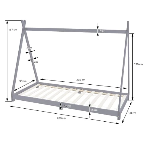 ML-Design Lits Enfant Lit Tipi Pour Enfants Bois Gris 208 X 157 X 98 Cm 3 ML-Design Lits Enfant Lit Tipi Pour Enfants Bois Gris 208 X 157 X 98 Cm – Image 3