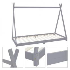 ML-Design Lits Enfant Lit Tipi Pour Enfants Bois Gris 208 X 157 X 98 Cm 9 ML-Design Lits Enfant Lit Tipi Pour Enfants Bois Gris 208 X 157 X 98 Cm -Lits enfant Soldes lit tipi pour enfants bois gris 208 x 157 x 98 cm 3