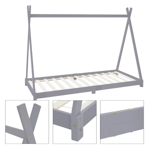 ML-Design Lits Enfant Lit Tipi Pour Enfants Bois Gris 208 X 157 X 98 Cm 4 ML-Design Lits Enfant Lit Tipi Pour Enfants Bois Gris 208 X 157 X 98 Cm – Image 4