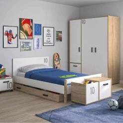 Terre De Nuit Lits Enfant Lit Tiroir En Bois Imitation Chêne Clair Et Blanc 90x190 -Lits enfant Soldes lit tiroir en bois imitation chene clair et blanc 90x190 4