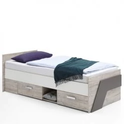 Terre De Nuit Lits Enfant Lit Tiroirs 90x200 En Bois Imitation Chêne Sable