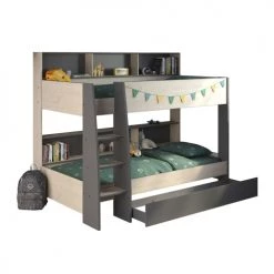 Calicosy Lits Enfant Lits Superposés Avec Niches De Rangement - 90x200 Cm - Gris -Lits enfant Soldes lits superposes avec niches de rangement 90x200 cm gris 2