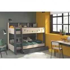 Calicosy Lits Enfant Lits Superposés Avec Niches De Rangement - 90x200 Cm - Gris -Lits enfant Soldes lits superposes avec niches de rangement 90x200 cm gris 3