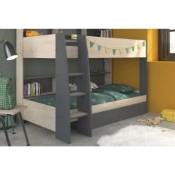 Calicosy Lits Enfant Lits Superposés Avec Niches De Rangement - 90x200 Cm - Gris -Lits enfant Soldes lits superposes avec niches de rangement 90x200 cm gris 4